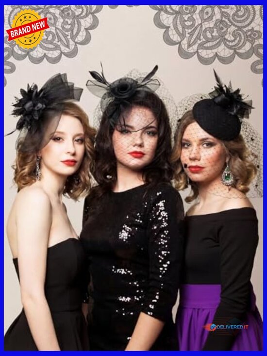 8 Pillbox Fascinator Hats with Veil Feather Mesh Wedding Funeral Tea Party main image 7